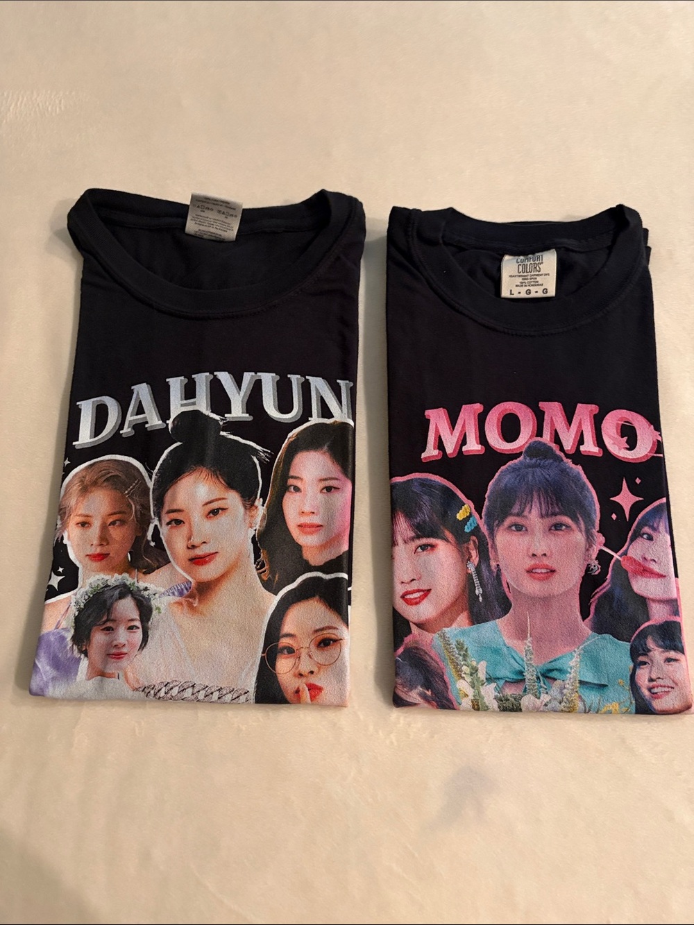 🔥DAHYUN & MOMO K-Pop Graphic Tees - Black with Pink & White Prints Size Large